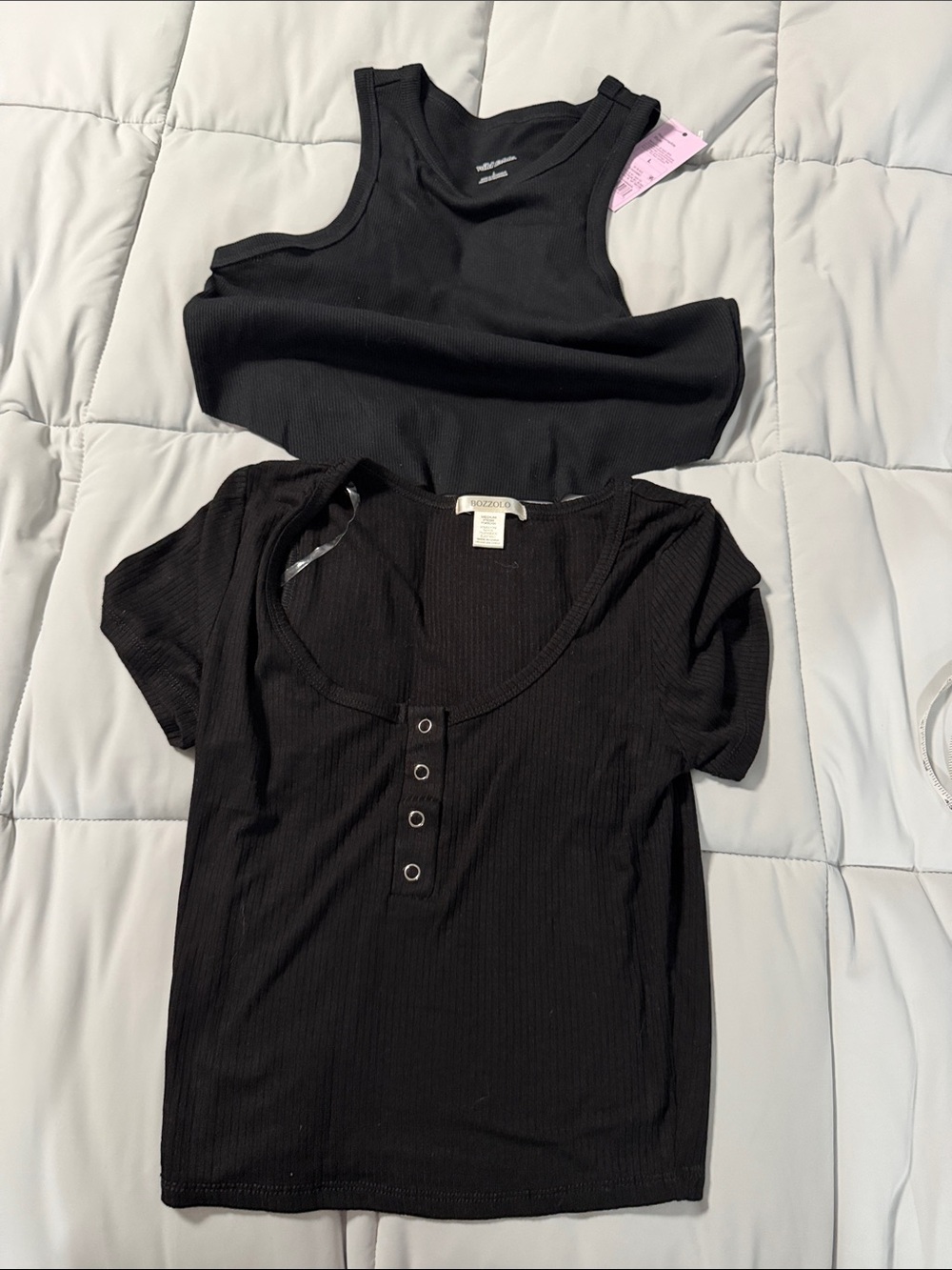 Black Ribbed Tank and Short Sleeve Henley Top Set both for $12 NEW